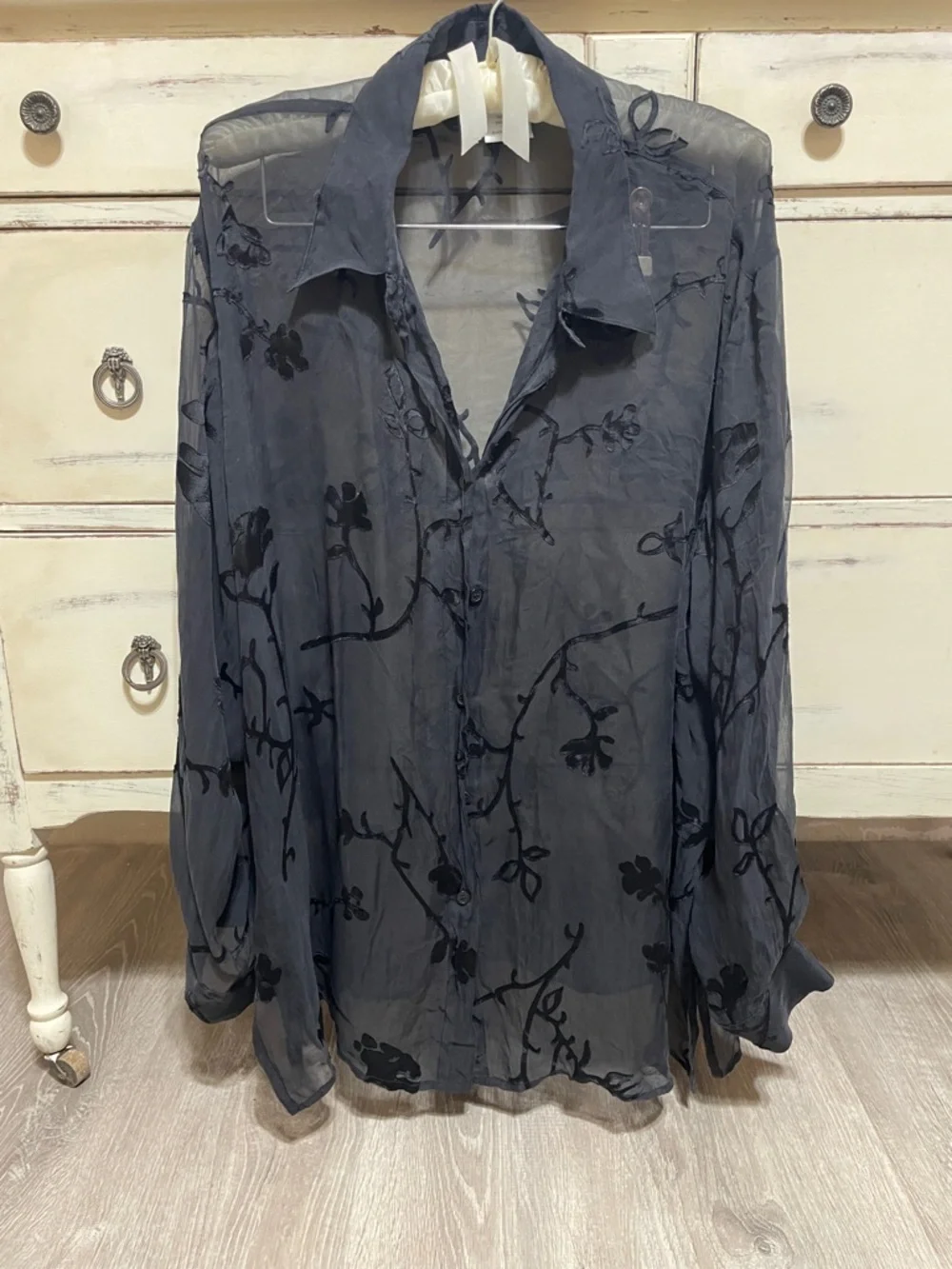 Silk Club Collection Black Sheer Floral Blouse - Picture 2 of 4
